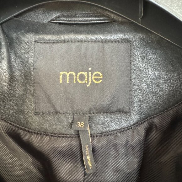 MAJE Black Leather Moto Jacket Size FR 38 / US M - Picture 6 of 13